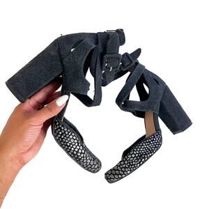 Faryl Robin x Free People Size 8 Suede Leather Metallic Block Heels Black